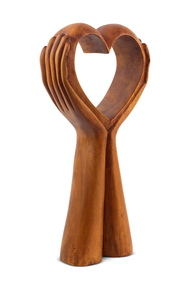 G6 Collection 12" Wooden Handmade Abstract Sculpture Statue Handcrafted - Heart in Hand - Gift Art Decorative Home Decor Figurine Accent Decoration Artwork Hand Carved Heart in Hand - Image 2